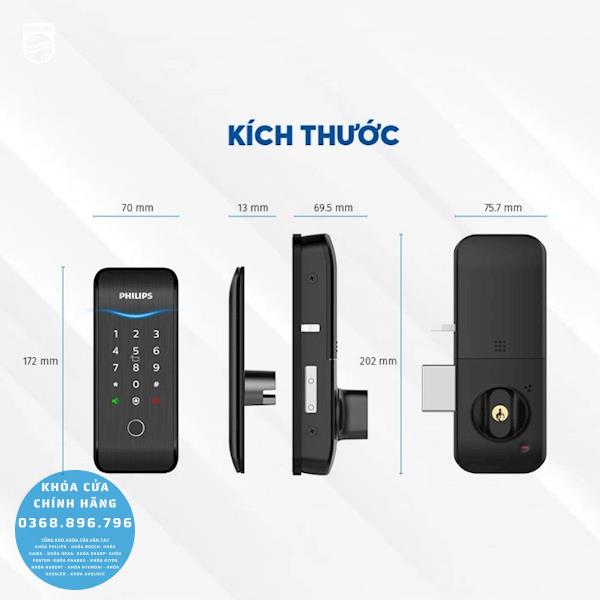 Khóa cửa vân tay mini Philips 5100 5K, Không tay cầm - chi tiết