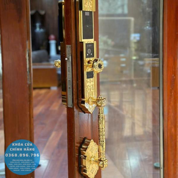 Khóa cửa vân tay tân cổ điển Avolock AC997 FaceID Gold - mặt sau