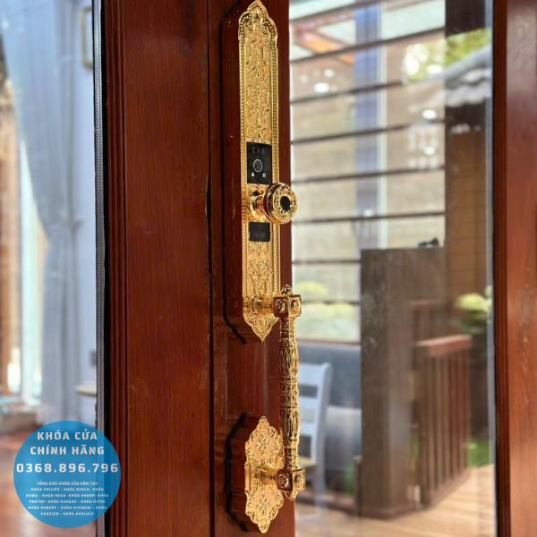 Khóa cửa vân tay tân cổ điển Avolock AC997 FaceID Gold - lắp đặt thực tế