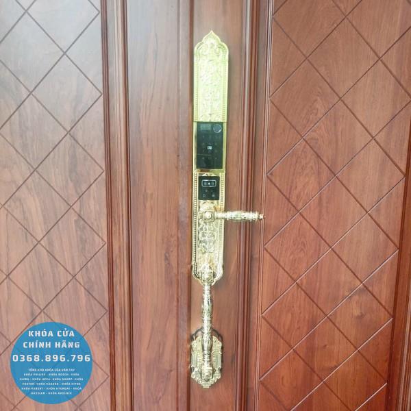 Khóa cửa vân tay tân cổ điển Avolock AC 999 FaceID Gold  - lắp đặt thực tế