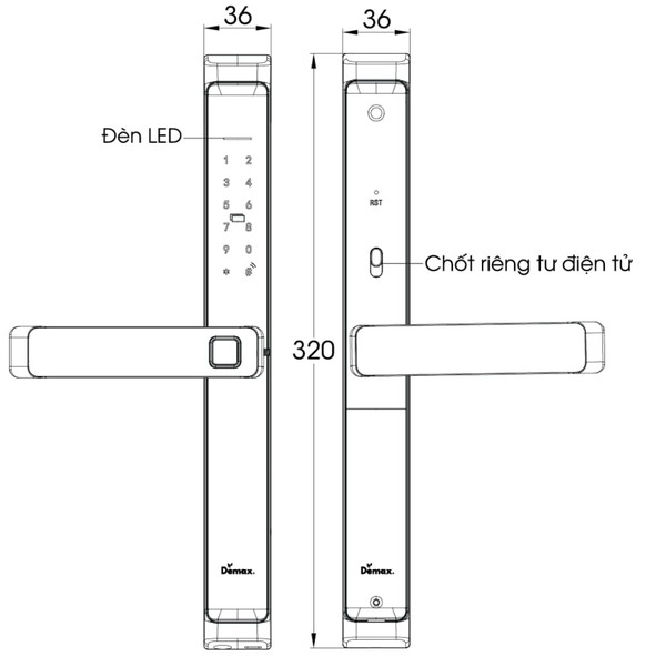 Khóa cửa vân tay cửa nhôm Demax EL-MS699 chính hãng - chi tiết