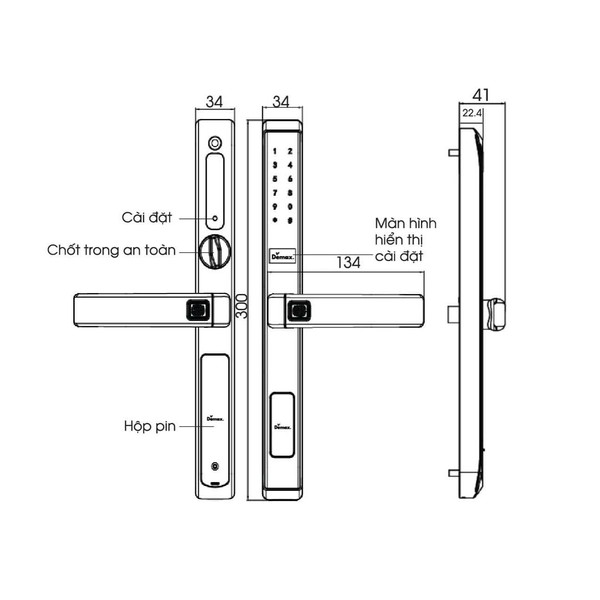 Khóa cửa vân tay cửa nhôm Demax EL688 chính hãng - chi tiết