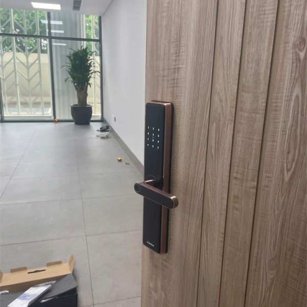 Khóa cửa vân tay Kardos SmartLock G63 Viền Đồng - lắp đặt thực tế