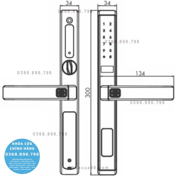 Khóa cửa vân tay cửa nhôm Hubert HB CN77 - mặt sau
