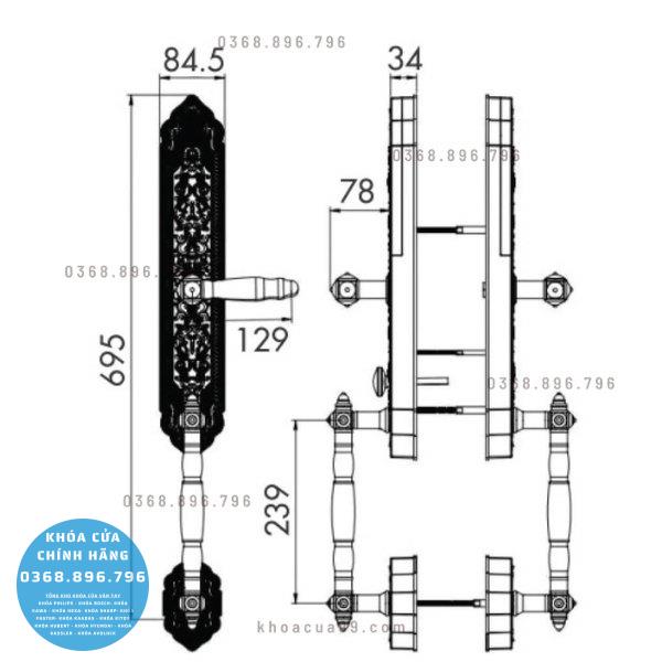 Khóa cửa vân tay đại sảnh tân cổ điển Hubert HBDS99 - mặt sau