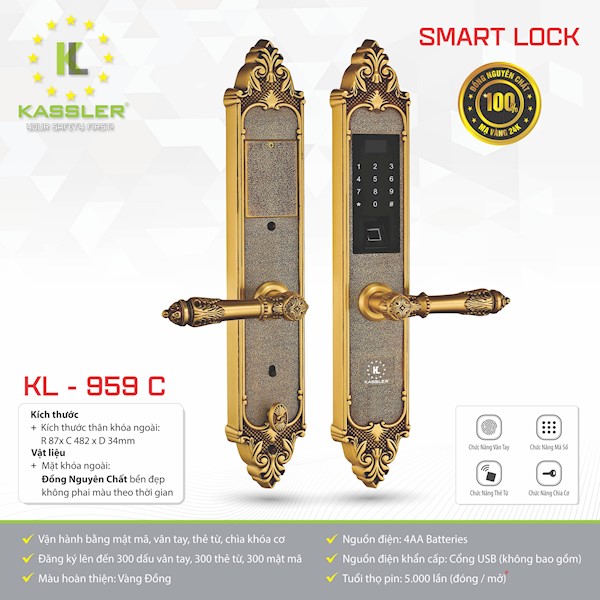 Khóa cửa vân tay tân cổ điển Kassler KL 959C chính hãng
