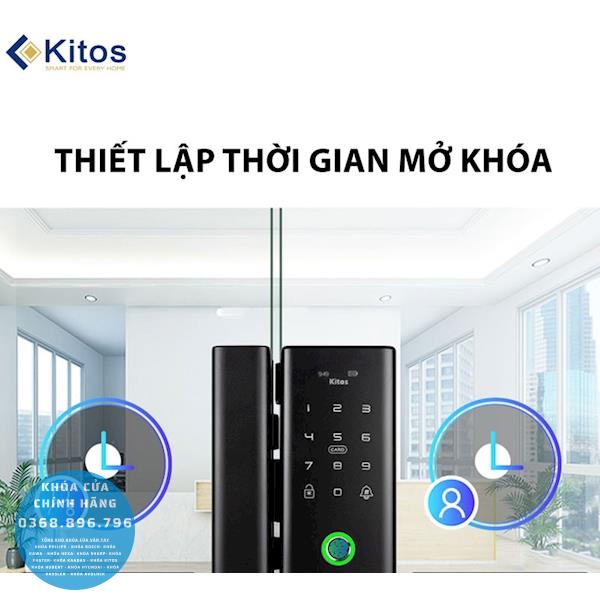 Khóa cửa kính cường lực vân tay Kitos KT GL80 Plus - lắp đặt thực tế