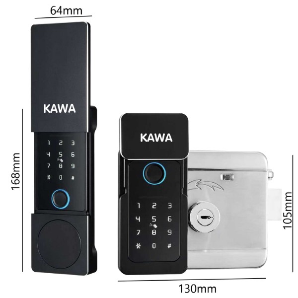 Khóa cửa cổng vân tay Kawa KC02 mở 2 chiều - mặt sau