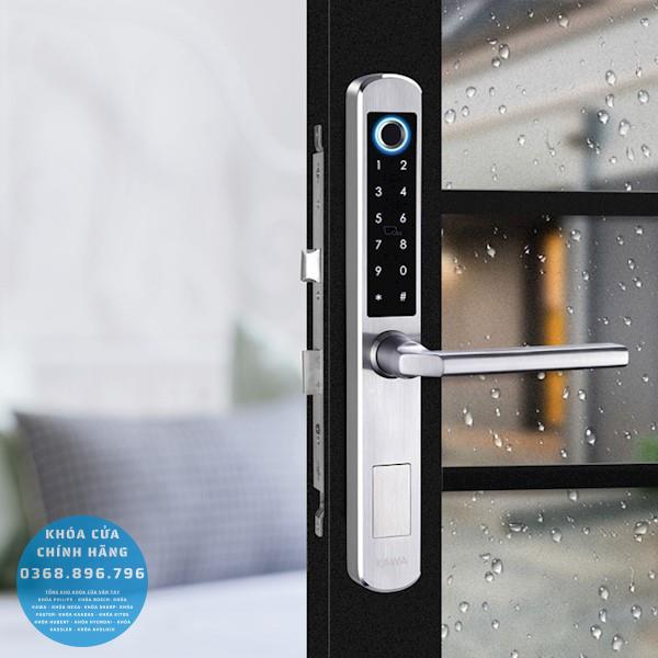 Khóa cửa nhôm kính vân tay Kawa KN103 - lắp đặt thực tế