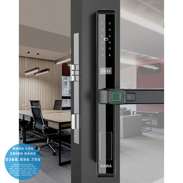 Khóa cửa nhôm kính vân tay Kawa KN301 chống nước Ip67 - lắp đặt thực tế