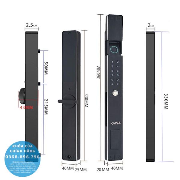 Khóa cửa nhôm kính vân tay Kawa KN302 chống nước Ip67 - phụ kiện